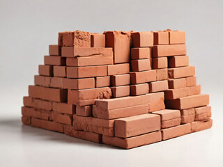 Solid clay bricks used for construction, Old red brick isolated on white background. Object isolated.