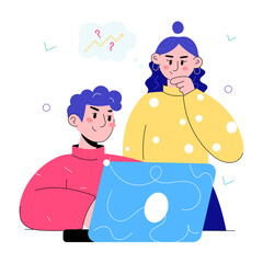 Trendy doodle mini illustration of data team 