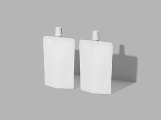 3D Render White Blank Spout Pouches Packaging Mockup