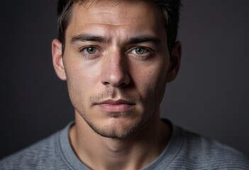 Obraz premium portrait of an individual wearing a grey shirt, with their facial features indistinguishable due to pixelation.