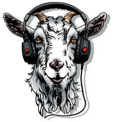 Colored Drawing of a Goat with Headphones on his Head - 752069934