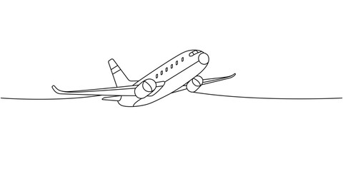 Aircraft plane, passenger aircraft one line continuous drawing. Different air transport continuous one line illustration. Vector linear illustration