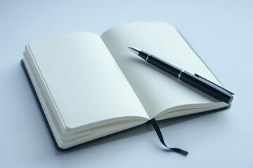 a blank notebook lays open on a table