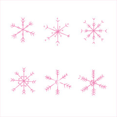 Set snowflakes in doodle style for winter.