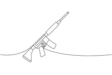 Automatic assault rifle one line continuous drawing. Various modern weapons continuous one line illustration. Vector linear illustration.