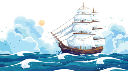 The ship and the sea. Vector illustration. - obrazy, fototapety, plakaty