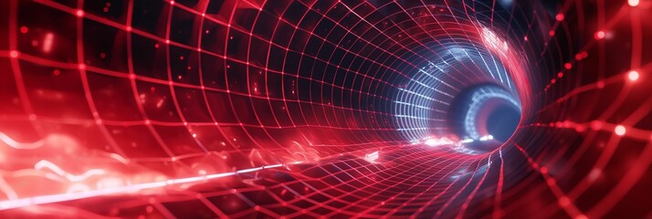 Abstract red grid tunnel, resembling a mesmerizing wormhole.