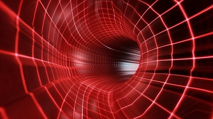 Abstract red grid tunnel, resembling a mesmerizing wormhole.