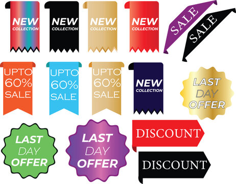 Set of transparent geometric vector banners. Sale tag set. Promotion price label mega sale. Vector flat illustrations. Best choice 3d ribbon banners