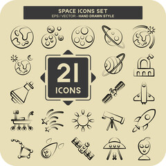 Icon Set Space. related to Education symbol. hand drawn style. simple design editable. simple illustration