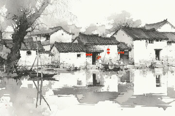 Chinese town ink painting