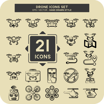 Icon Set Drone. related to Technology symbol. hand drawn style. simple design editable. simple illustration
