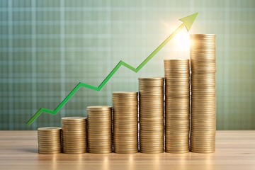 Investment concept, Coins graph stock market, step up coins graph
