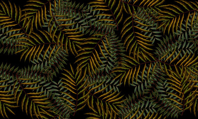 Tropical dark green palm leaves seamless pattern black background. exotic colorful.