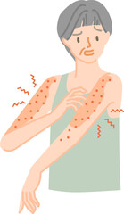 皮膚の病気：腕がかゆくてイライラするシニア女性