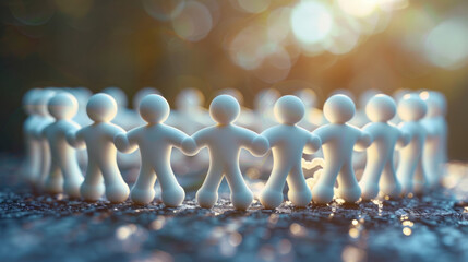 A dynamic 3D model symbolizing team unity each figure interconnected representing dedication and commitment