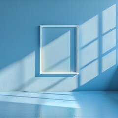 Square frame highlighting a minimalistic blue background light blue wall with ambient lighting perfect for presentations