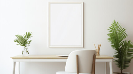 An office interior featuring a blank white empty frame, displaying a simple, motivational quote in elegant calligraphy.