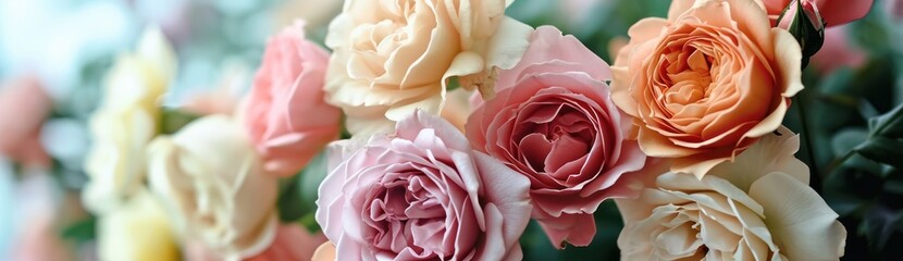 close up, sweet color roses flower in pastel tone with blurred style for background