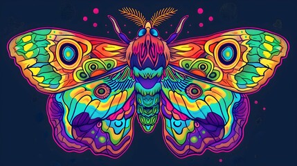 Abstract mystical Moth in psychedelic design. 
