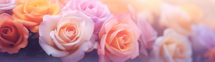 close up, sweet color roses flower in pastel tone with blurred style for background