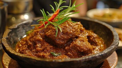 food Rendang, a meat dish from West Sumatra, Indonesia - obrazy, fototapety, plakaty