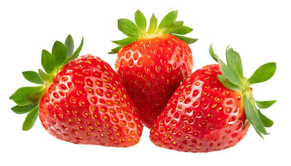 three strawberry isolated on white background, cutout