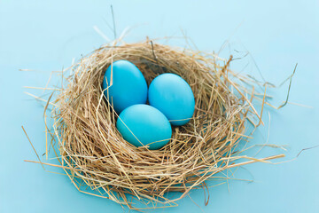 Naklejka na ściany i meble Coloful Easter eggs in nest, studio shot