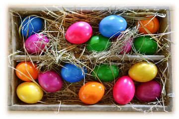 Color Easter eggs in the basket