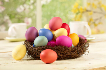 Eastern, Easter nest with coloured eggs