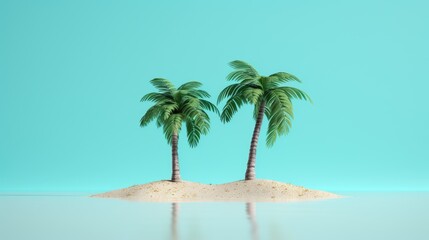 Fototapeta na wymiar Two curved palms. island with two palm trees. drawing