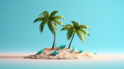 Fototapeta na wymiar Two curved palms. island with two palm trees. drawing