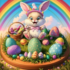 Fototapeta na wymiar cute bunny board happy easter