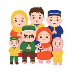 Big Muslim family Eid Mubarak greeting pose