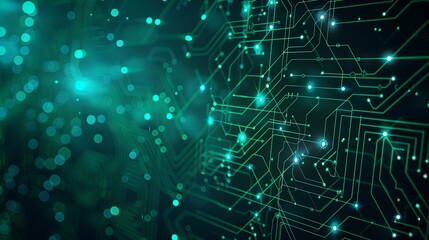 Futuristic digital technology banner: abstract circuit concept on green and blue background, innovation future data, internet network, ai big data, futuristic wifi connection - illustration