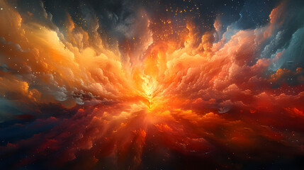 a yellow and orange explosion of powder. a colorful cloud of smoke on a black background.