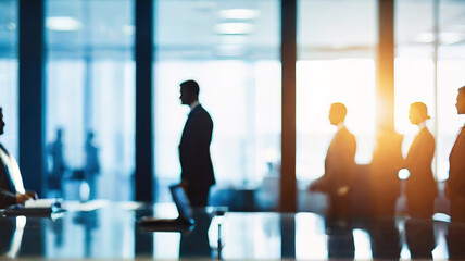 Silhouettes of business people in a modern office. Business background