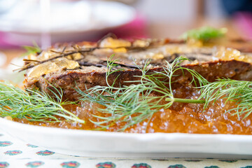 Homemade beef pate with gelee jelly