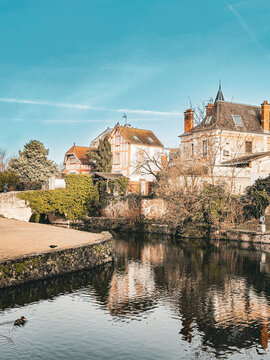 Street view of old village Brie-Comte-Robert  in France