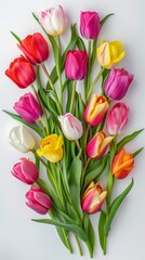 Obraz premium multi colored tulips lying on a white background 