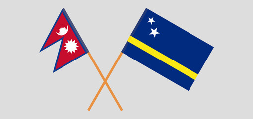 Crossed flags of Nepal and Country of Curacao. Official colors. Correct proportion