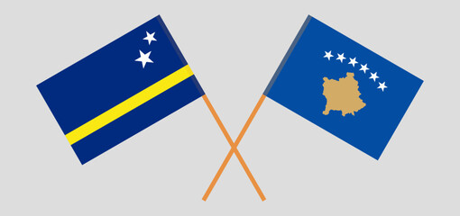 Crossed flags of Country of Curacao and Kosovo. Official colors. Correct proportion