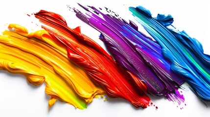 Large smears of three different colors of paint on a white surface