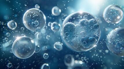 A cluster of bubbles gently floating in the light blue sky