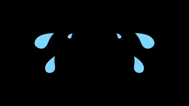 Cartoon crying tears animation on transparent background
