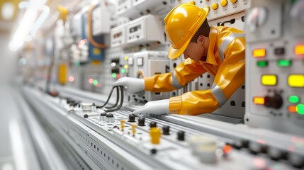 3d animation Electrical engineer or repairman holding digital multimeter to inspecting the electrical system in a factory.