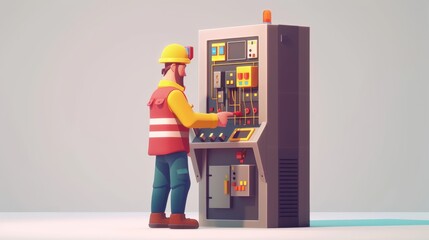 3d animation Electrical engineer or repairman holding digital multimeter to inspecting the electrical system in a factory. - obrazy, fototapety, plakaty