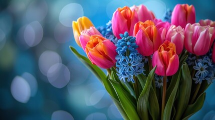 Fototapeta premium A vibrant collection of assorted flowers displayed in a vase