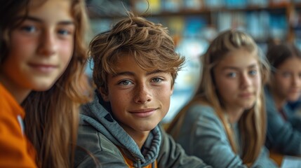 Obraz premium A diverse group of young individuals sitting next to each other outdoors