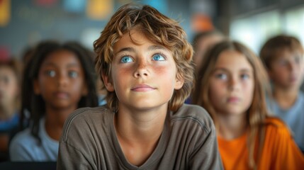 Fototapeta premium A diverse group of young individuals sitting closely next to each other